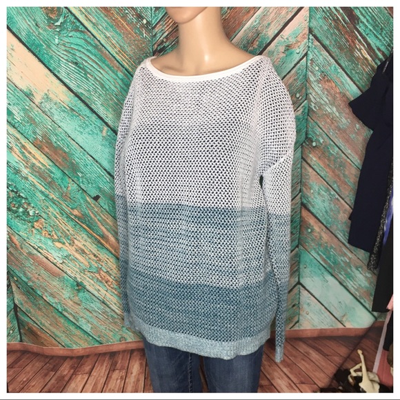 Vince Ombré Blue Cotton Striped Sweater - Picture 4 of 5